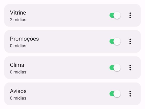 Lista de sessões no app Minha Mídia Control
